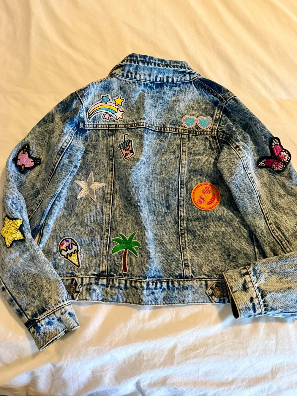 lola & the boys-Girls Patchwork Blue Denim Jacket.